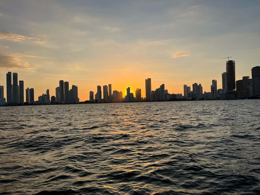 Sunset boat tour open bar and free club entrance Cartagena - The Bay of Cartagena at sunset, with DJ music in the background